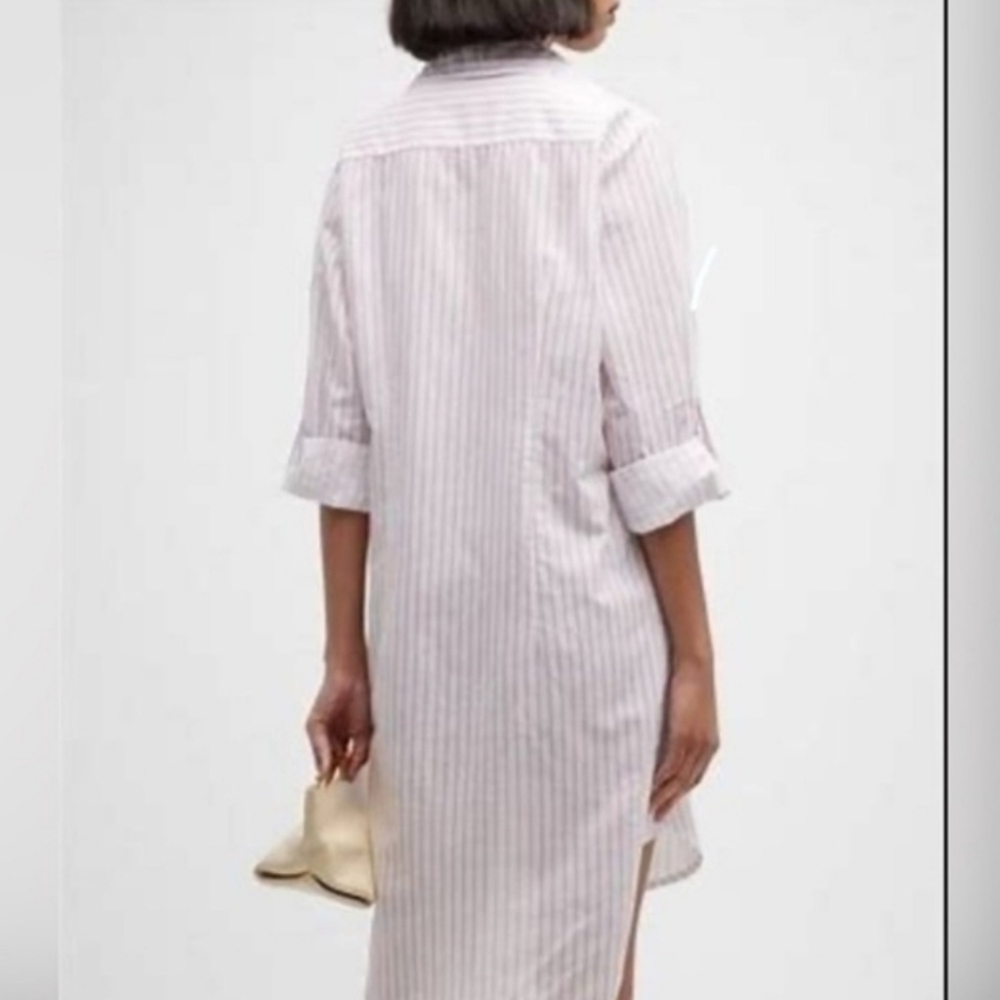 HARSHMAN White and Pink High Low Shirt Dress with Collar - Picture 8 of 9